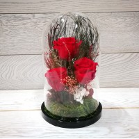 Композиция в стеклянной колбе Люкс с красными розами