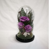 Композиция в стеклянной колбе Люкс с сиреневыми розами