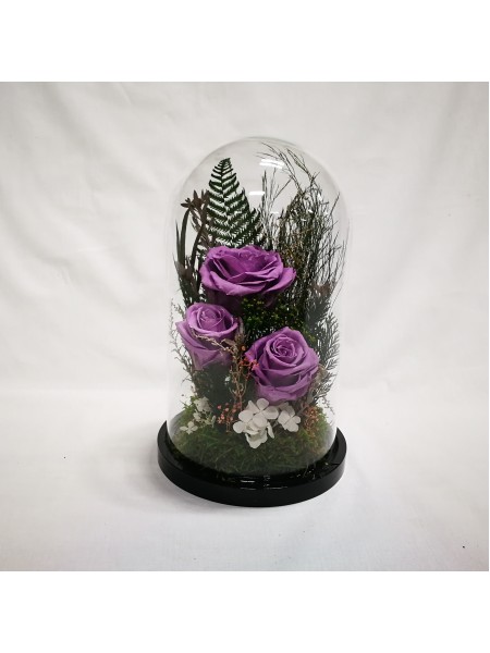 Композиция в стеклянной колбе Люкс с сиреневыми розами