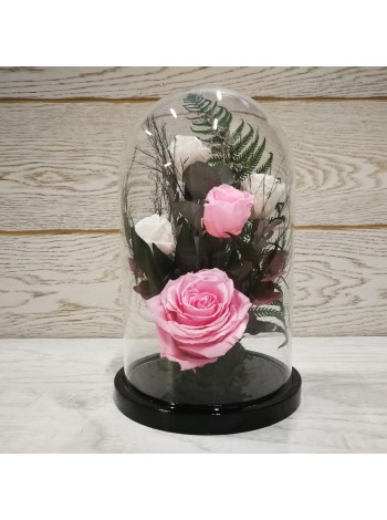 Композиция в стеклянной колбе Нежность и романтика с розовыми и белыми розами
