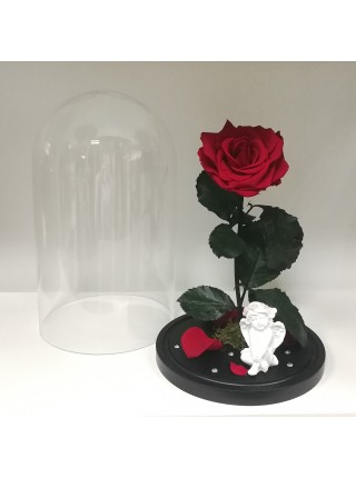 Композиционная красная роза в колбе с ангелом