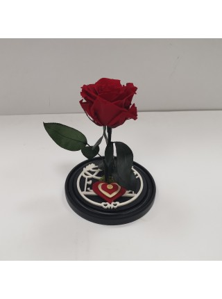 Композиционная красная роза в колбе с декором сердце