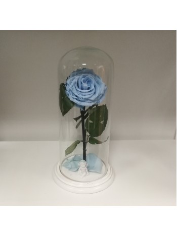 Композиционная голубая роза в колбе с ангелом