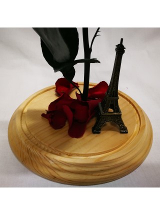 Композиционная бордовая роза в колбе с эйфелевой башней