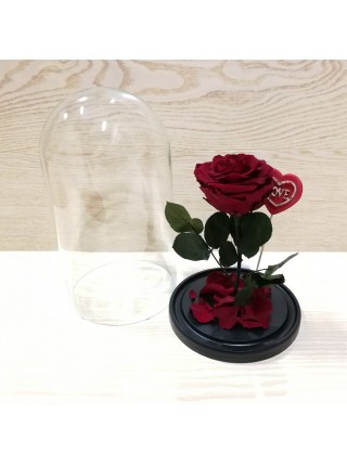 Композиционная бордовая роза премиум в колбе с декором сердце
