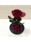 Композиционная бордовая роза премиум в колбе с декором сердце