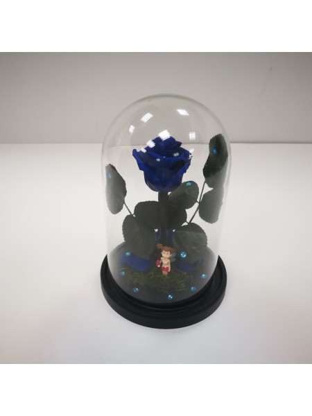 Композиционная синяя роза классик в колбе с декором девочка 20 см