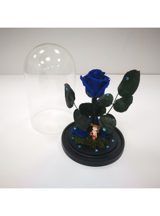 Композиционная синяя роза классик в колбе с декором девочка 20 см