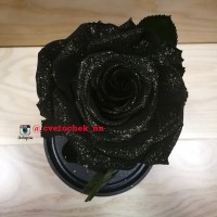 Черная "с серебром" роза с в стеклянной колбе королевская
