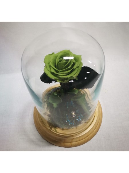 Зеленая роза с декором в стеклянной колбе классик
