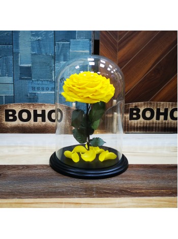 Желтая роза в стеклянной колбе люкс