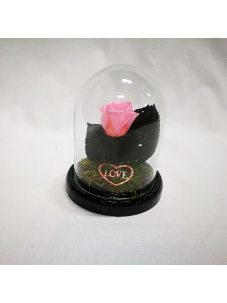 Розовая роза в стеклянной колбе мини