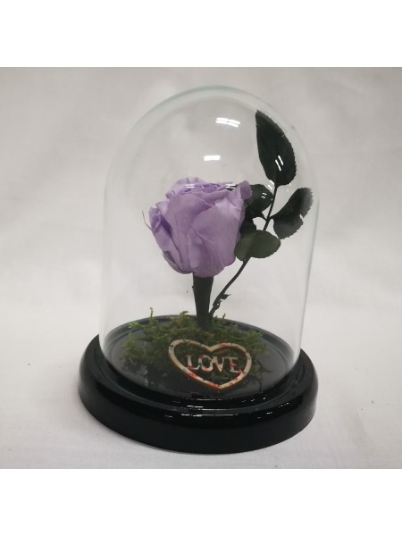 Сиреневая роза с декором в стеклянной колбе мини